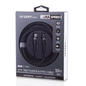 ArgomTech 10ft Type-C to Type-C 65W Nylon DuraSpeed Charging Cable (ARG-CB-0048BK)